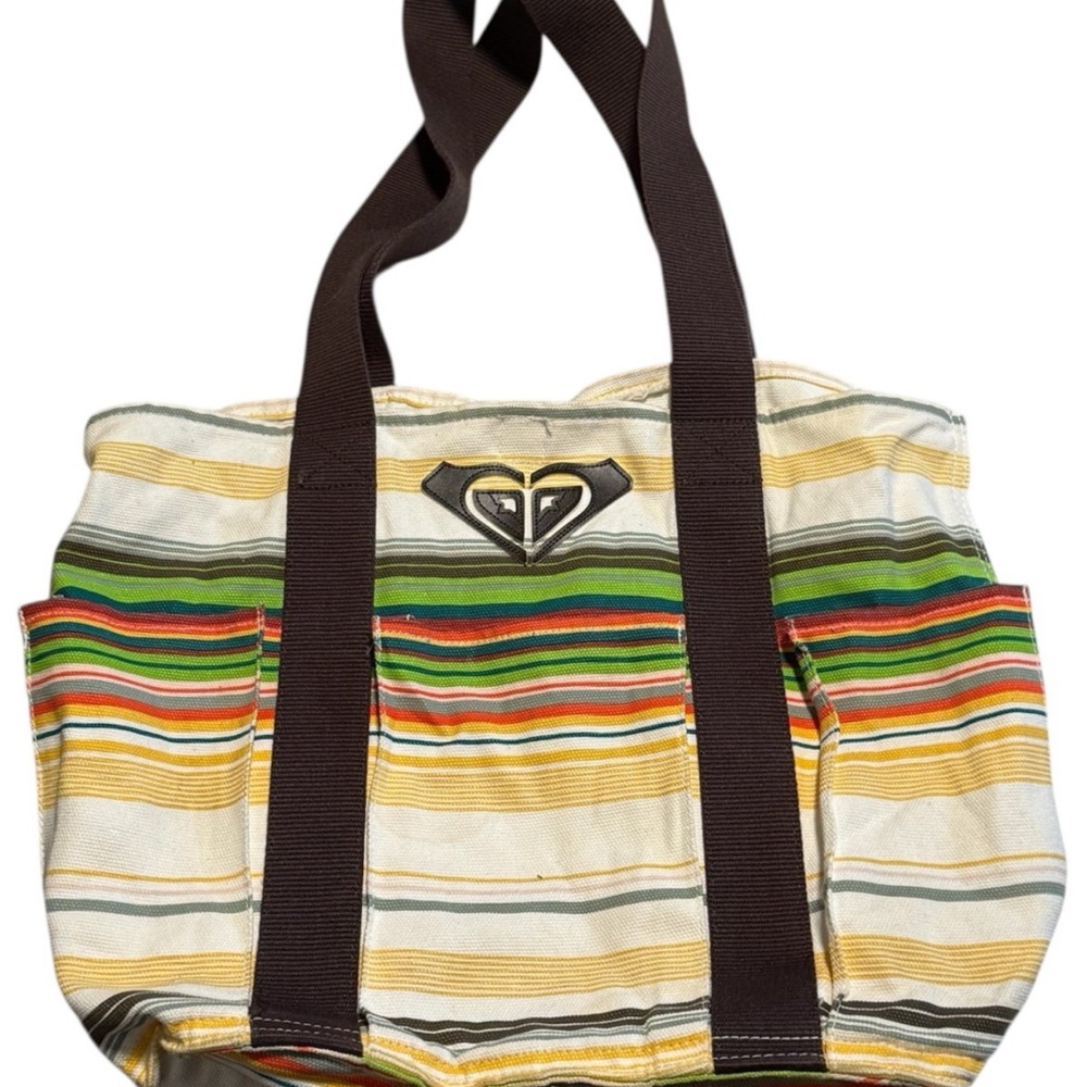 Roxy Multicolor Striped Tote with Dark Brown Straps